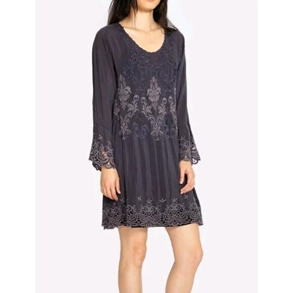 Johnny Was Tops - Johnny Was ROBIN Dark Gray Embroidered Floral Oversized Tunic Top Dress Sz L